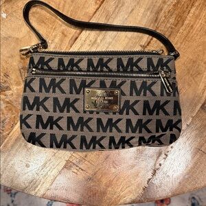 Michael Kors Tan and Black Logo Clutch